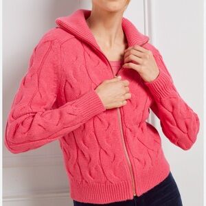 Talbots Cable Knit Zip‑Front Cardigan L | Cozy Chic | Classic Prep Textured Knit
